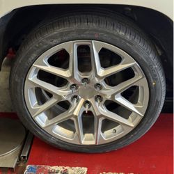 Snowflake 22x9 Wheels Tires Silverado Sierra Tahoe Suburban Yukon Finance Available