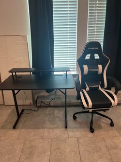 LED light gaming and charger desk and chair