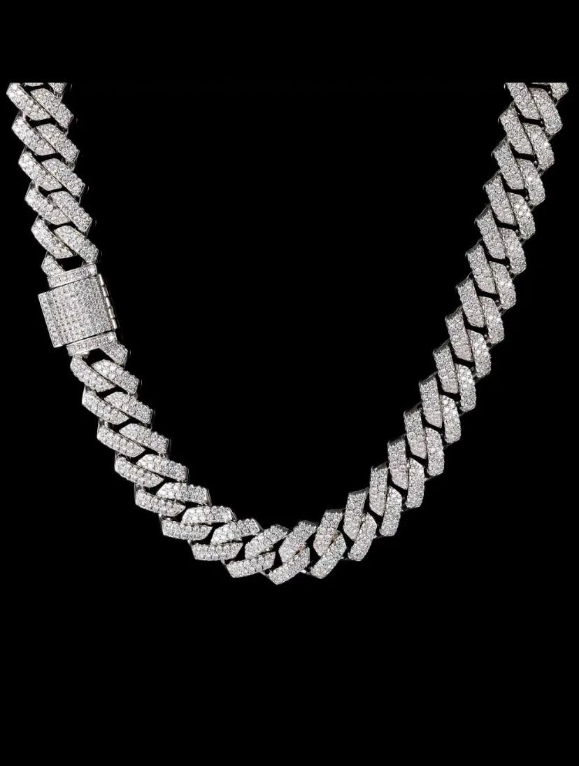 14mm Real Silver Moissanite Diamond Chain (24inch Long)