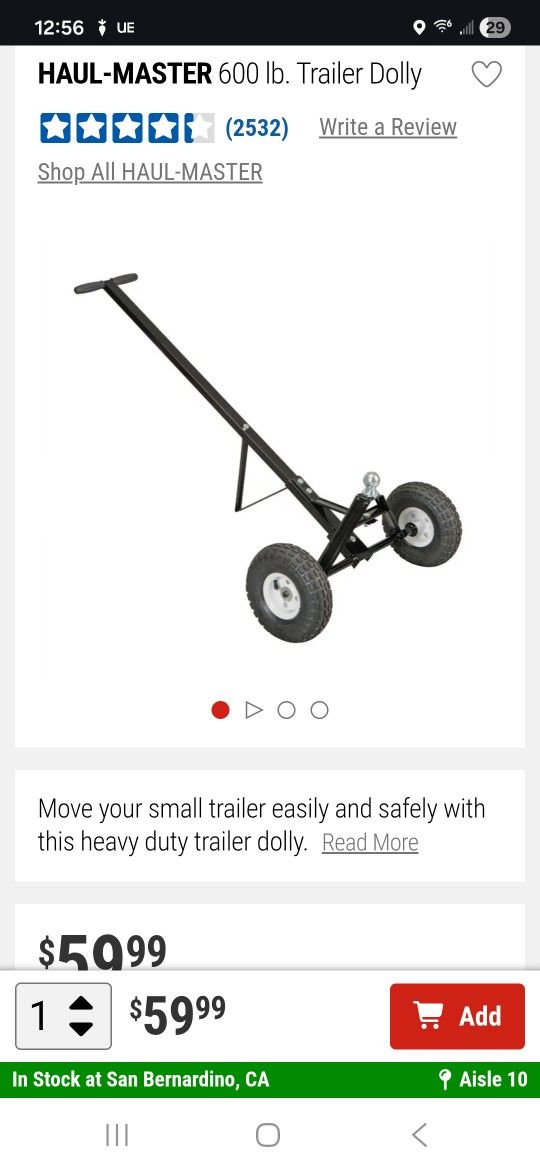 600lb Trailer Dolly Harbor Freight Like New
