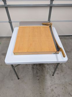 24" Paper Trimmer (Guillotine Slicer style) mounted on 34" Rolling Folding Table