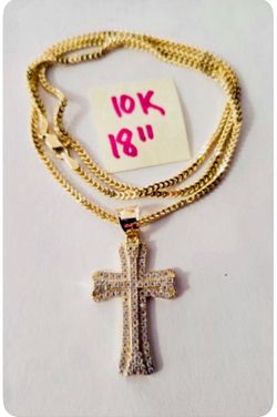 10K Yellow Gold Franco Chain and Pendant For Wedding 18 Inches Long