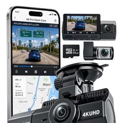 Brand New 3-Channel 4K Dash Cam with GPS, WiFi & 64GB Card