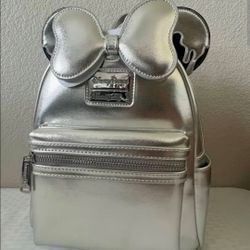 Loungefly Disney Parks 100th Anniversary Minnie Mouse Silver Mini Backpack