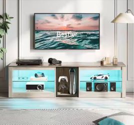 63 in. Wash White TV Stand Fits TVs up to 65 in. LED Entertainment Center with Adjustable Glass Shelves