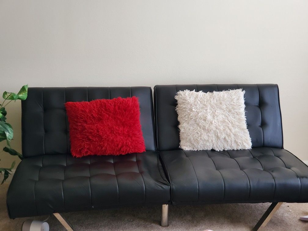 Black leather Futon with two cushions