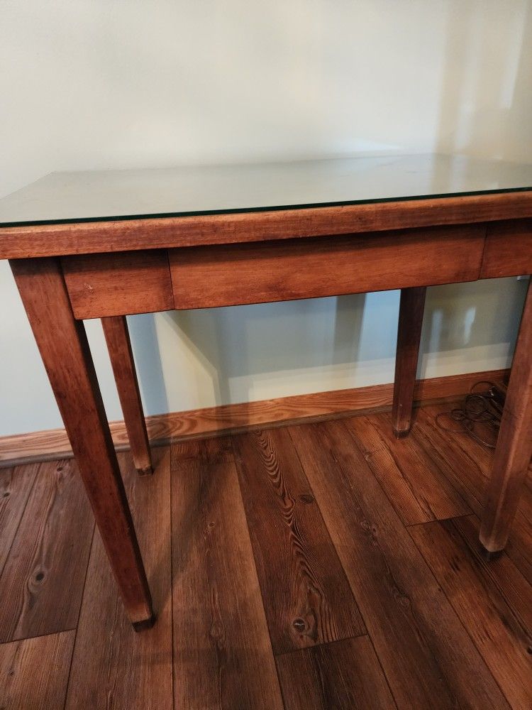 Antique Office Table With Glass Top