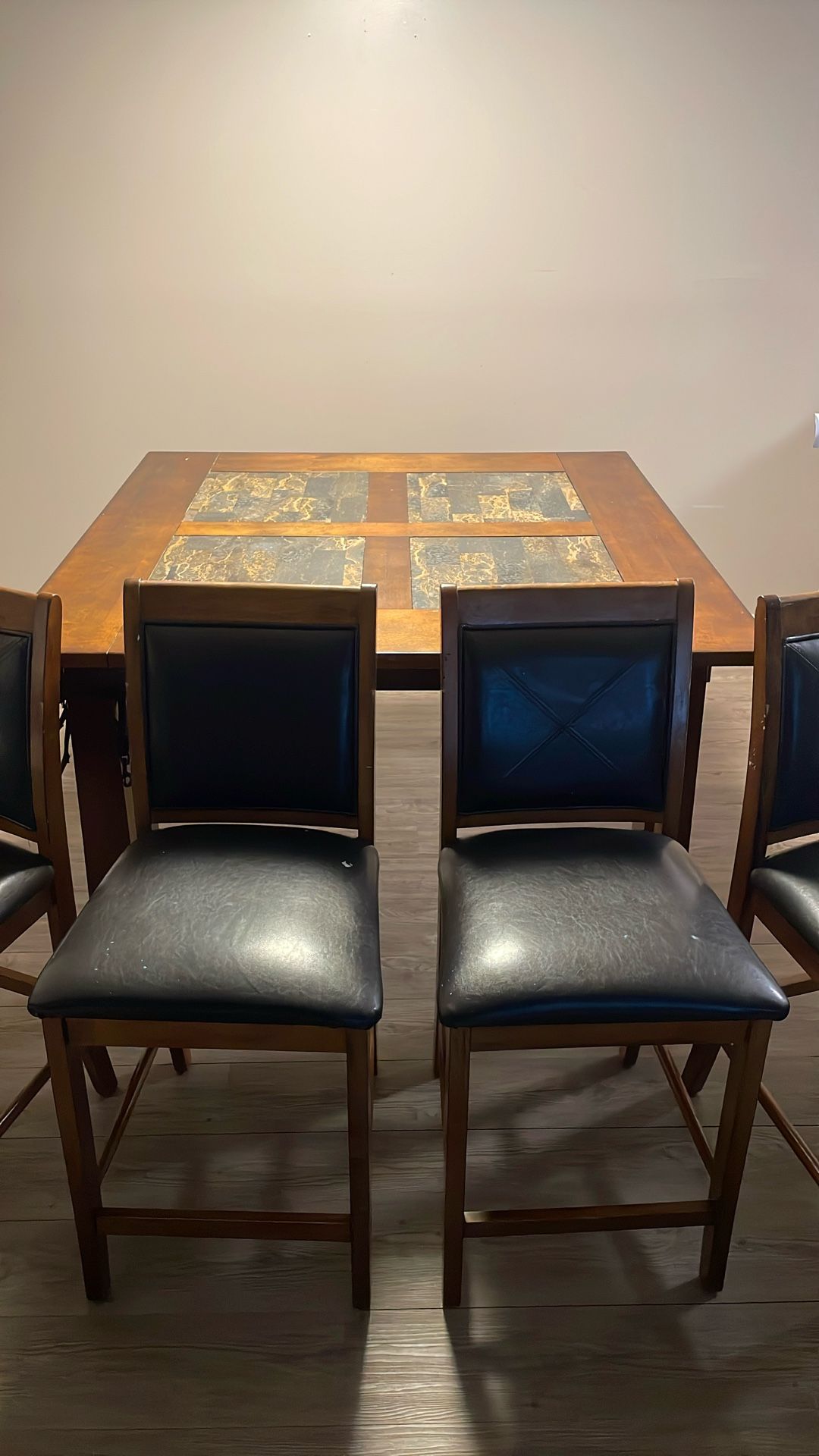 Counter-Height Dining Set – Slate Inlay Table with 4 Chairs (Used)