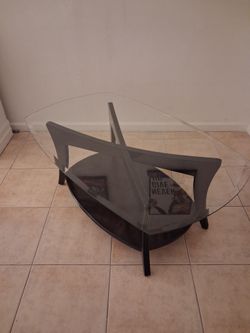 Glass Top Coffee Table with Wood Base