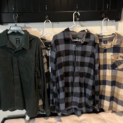 Set Of 4 RVCA & VANS Brand Men’s Flannels - Size Large 