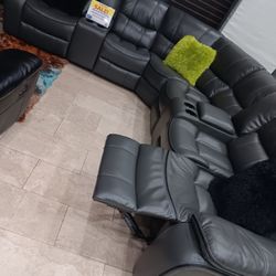 *Ad Special*---Madrid Gray Leather Reclining Sectional Sofa---Now $1599---Delivery And Easy Financing Available 