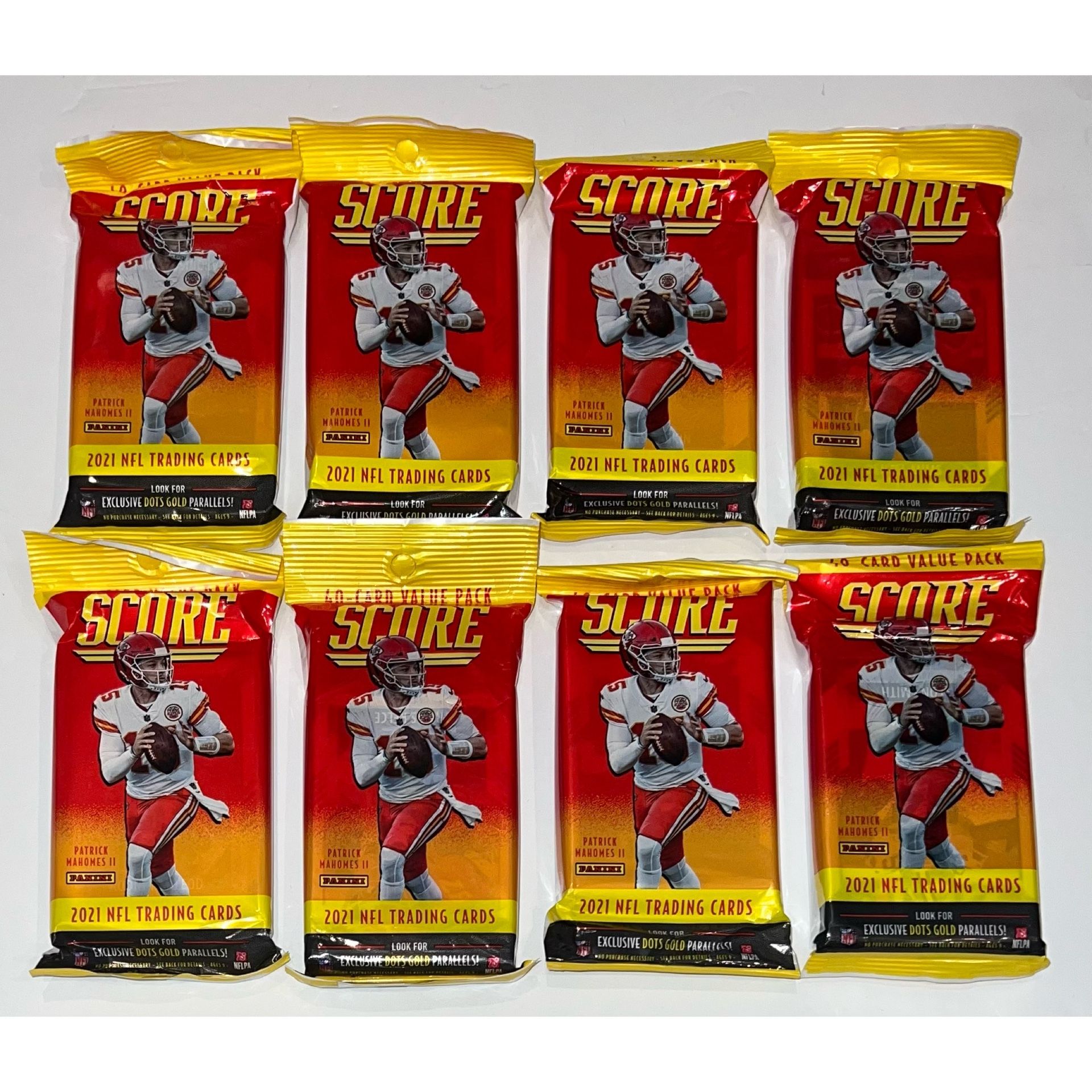 (8) 2021 Panini Score Football Value Packs 8 Pack Lot NFL Cards Fat Pack Cello Pack Ja’Marr Chase RC ? Trevor Lawrence RC ?