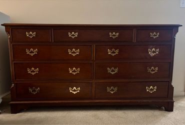 Hickory White Wood Dresser with Brass Hardware