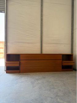 Mid Century Danish Teak Queen Headboard & Night Stands