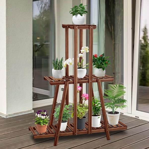 Plant Stands, Wood 3 Tier Flower Pots Holder Shelf Indoor Outdoor Garden Display Natural Pine (with A Pair of Glove)rbpl014
