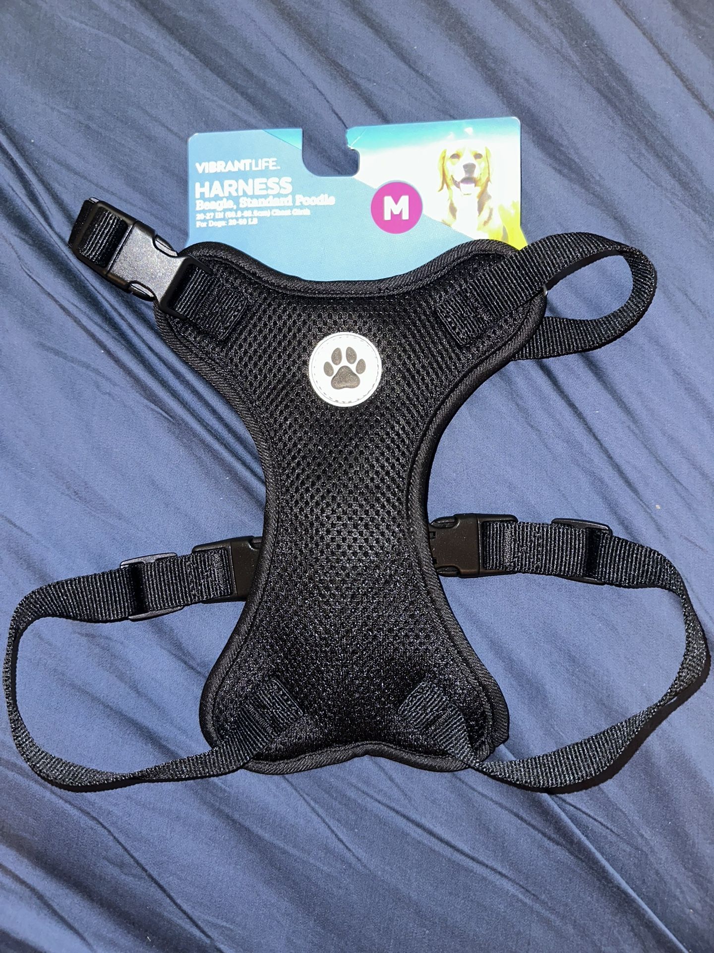 Vibrant Life Mesh Adjustable, Reflective Dog Walking Harness, Black, size Medium