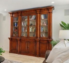 Large 8-Ft European-Style Solid Wood Library Bookcase / Display Cabinet