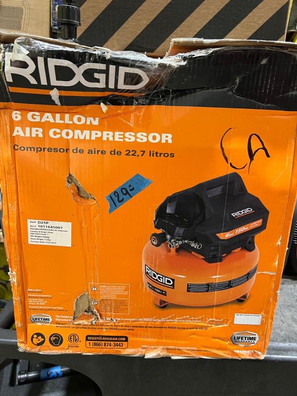 RIDGID 6 GALLON AIR COMPRESSOR $129