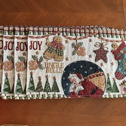 Placemats For Christmas. Set Of 4. 18” X 11”. Santa, Christmas Trees, Stars. Heavy Upholstery Weight Fabric.