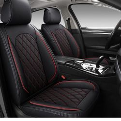 NEW- 2 Red Faux Leather Auto Seat Covers, Automotive Interior Rhombus Cushion Protector for Sedan & SUV Pickup Trucks Universal Fit carseat Covers