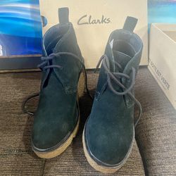 NEW CLARKS BLACK SUEDE WEDGE BOOT for WOMEN CLARKFORD DBT