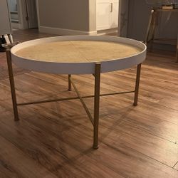 Round White/Gold Coffee And Side Table With Bamboo