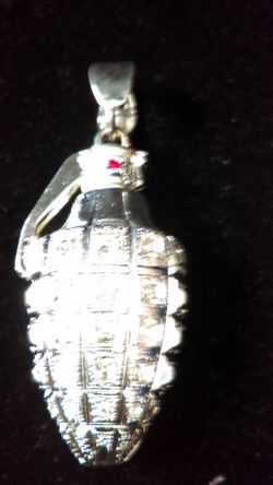 Grenade stainless steel pendant. Iced to the max. ONLY $30.