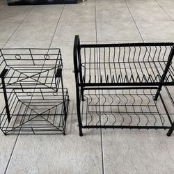 Metal Small 2 Tier Dish Drying Rack and Small Spice Storage Rack 