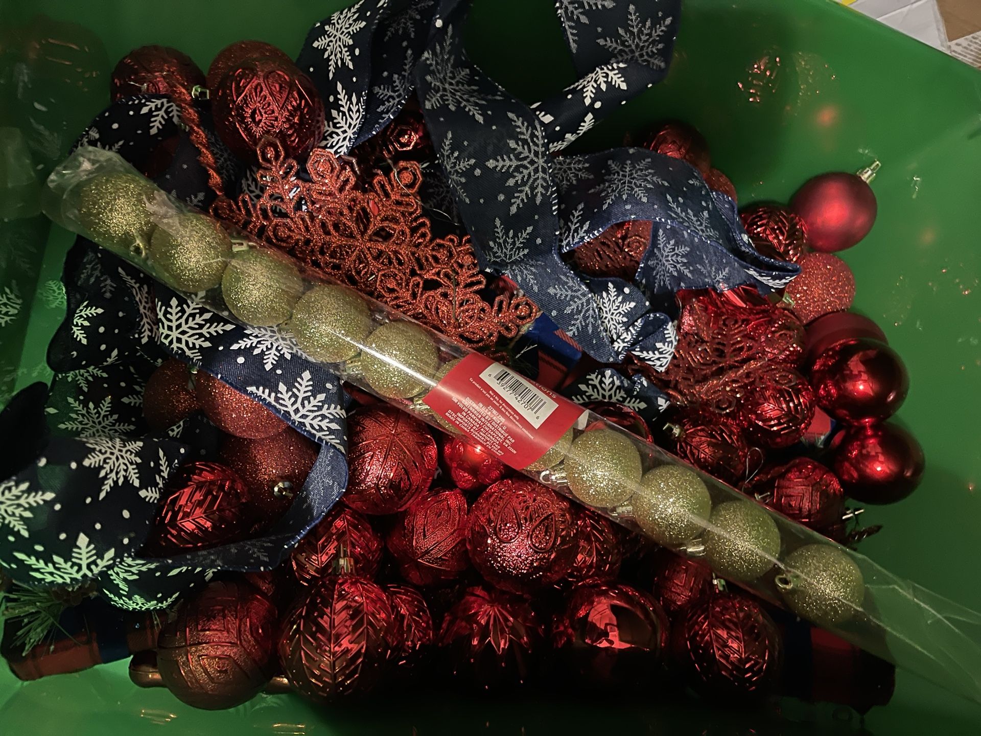 Box of red Ornaments