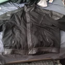 Men's Leather And Polyester Motorcycle Jacket