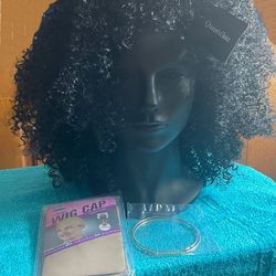 ANNISOUL 16-InchCurly Wigs for Black Women with Bangs Synthetic Fiber, Glueless, Long Kinky Curly Hair, Black