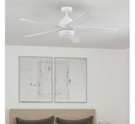 New Harbor Breeze Carlow Easy2Hang 52-in Integrated LED Outdoor White with White/Driftwood Blades