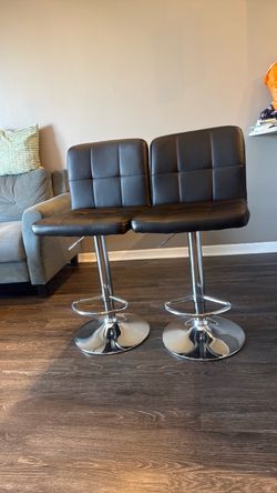 Set of 2 Black Faux Leather Bar Stools