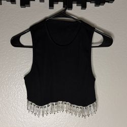 Crop Top with Rhinestone Fringe 