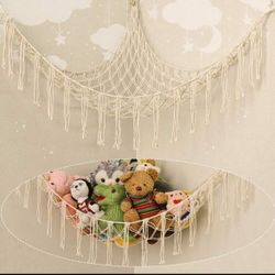 New : Stuffed Animal Storage Macrame Boho Plush Toy Net Hammock For Stuffed Animals With Light Pet Net For Stuffed Animals Corner Hanging Stuffed Anim