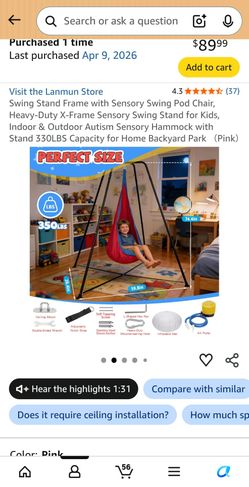 Indoor sensory swing