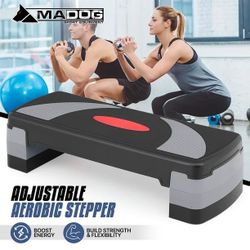 MADOG 31" Aerobic Stepper with Risers, Adjustable Height Workout Exercise Step Platform Trainer for Home Gym Fitness, Gray
