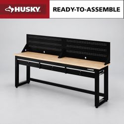 Husky 96” Workbench with 3 Drawers & Pegboard