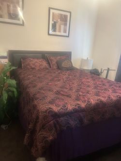 Queen Bed Frame with Dark Brown Headboard