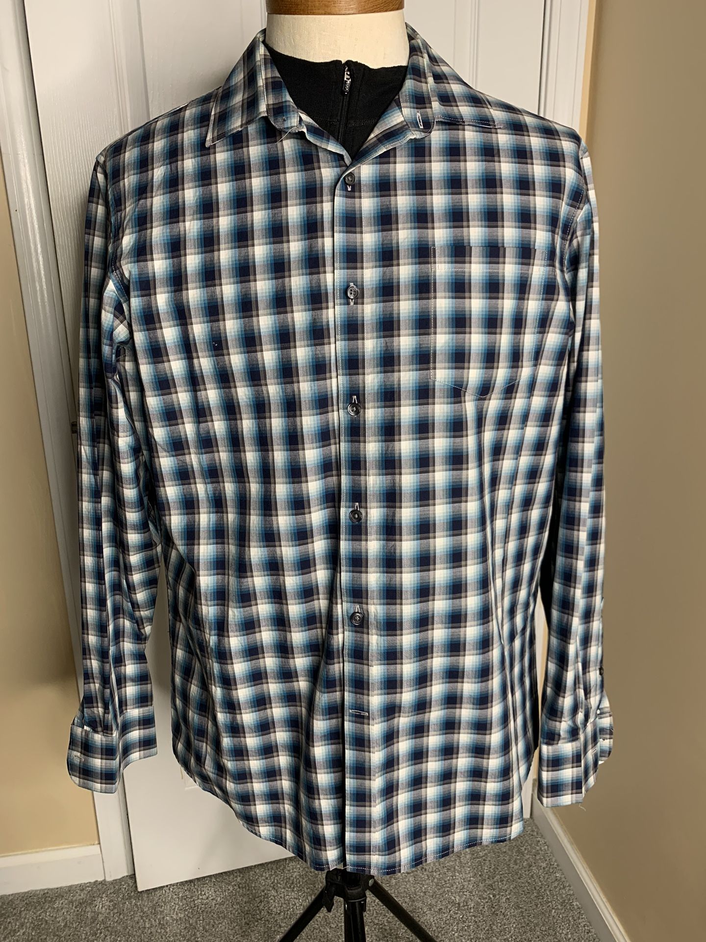 Men Sz Large Claiborne Plaid Long Sleeve Button Shirt