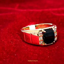 Elegant Onyx Stone Ring 10K Yellow Gold 0.02ctw Diamond 1.87ctw Onyx