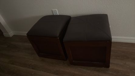 Wood storage ottoman with real leather lid heavy