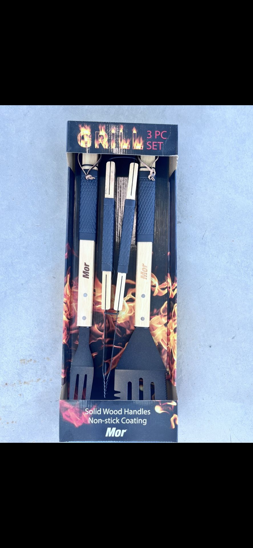 Mor 3-Piece BBQ Grill Tool Set - Spatula, Fork, Tongs