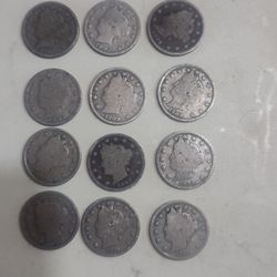 Lot Of 12 Liberty V Nickels Early 1900's Very Fine Condition 