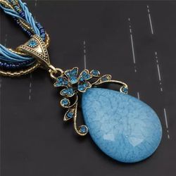 Bohemian Statement Beaded Vintage Jewelry Turquoise color Rhinestone Vintage natural stone Necklace for Women Pendent Collar Necklace  Message me if y