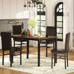 Dining Set With 4 Chairs Brown Color [NEW]