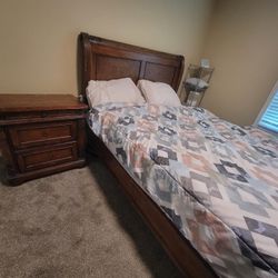 Antique Bed Set (Bed Frame, Side Table, & Dresser/Mirror)