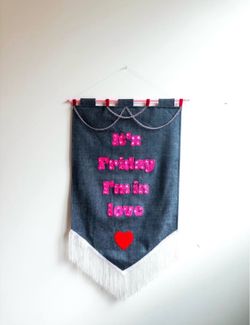 Handmade Wall Art Embroidery Banner Chainstitched It's Friday I'm In Love The Cure
