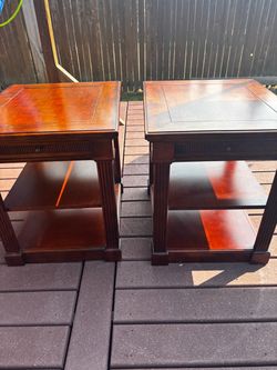 Pair of Mahogany Wood End Tables with Drawer