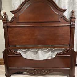 Queen bed-frame with headboard, footboard, side rails & footed cross supports